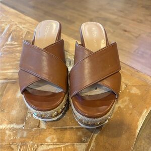 BCBGeneration Brown Leather Mules with Studded Wedge